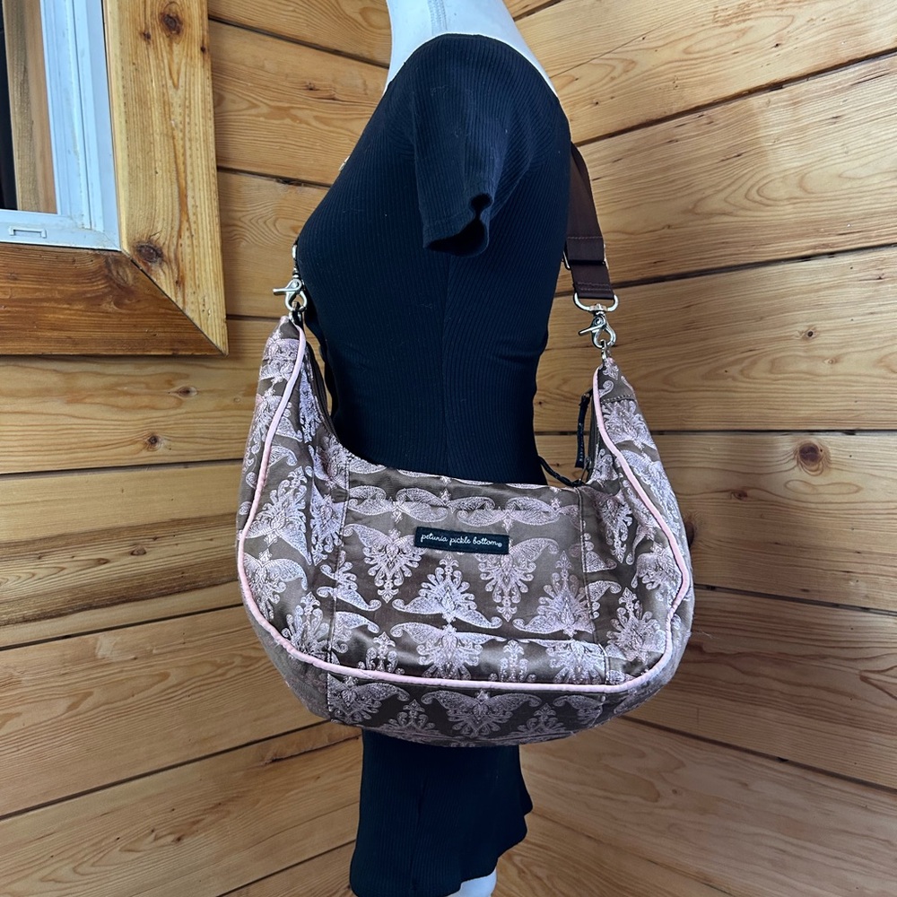 Petunia Pickle‎ Bottom Jacquard Diaper Bag Hobo Purse Pink Brown